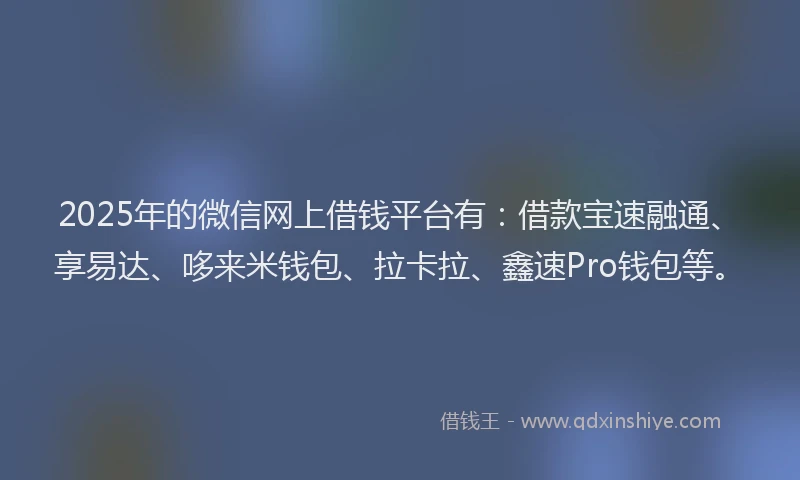 2025年的微信网上借钱平台有：借款宝速融通、享易达、哆来米钱包、拉卡拉、鑫速Pro钱包等。