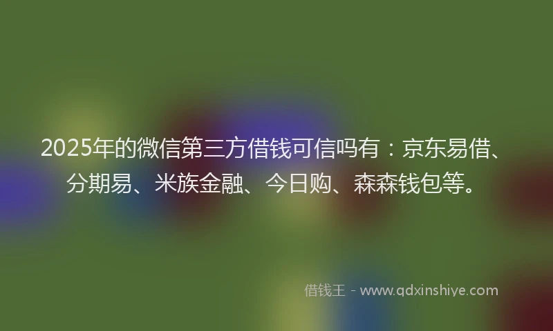 2025年的微信第三方借钱可信吗有：京东易借、分期易、米族金融、今日购、森森钱包等。