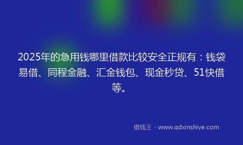 2025年的急用钱哪里借款比较安全正规有:钱袋易借、同程金融、汇金钱包、现金秒贷、51快借等。
