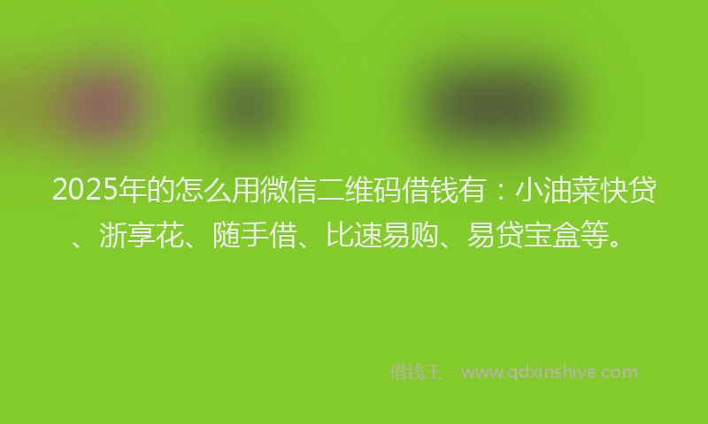 2025年的怎么用微信二维码借钱有：小油菜快贷、浙享花、随手借、比速易购、易贷宝盒等。