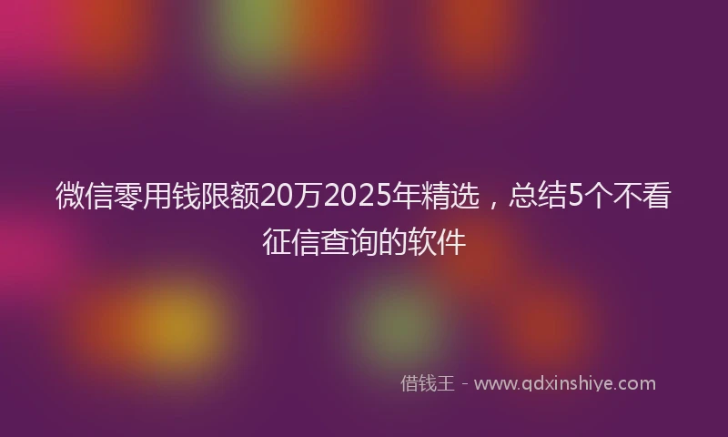 微信零用钱限额20万2025年精选，总结5个不看征信查询的软件