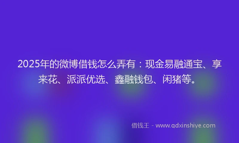 2025年的微博借钱怎么弄有：现金易融通宝、享来花、派派优选、鑫融钱包、闲猪等。