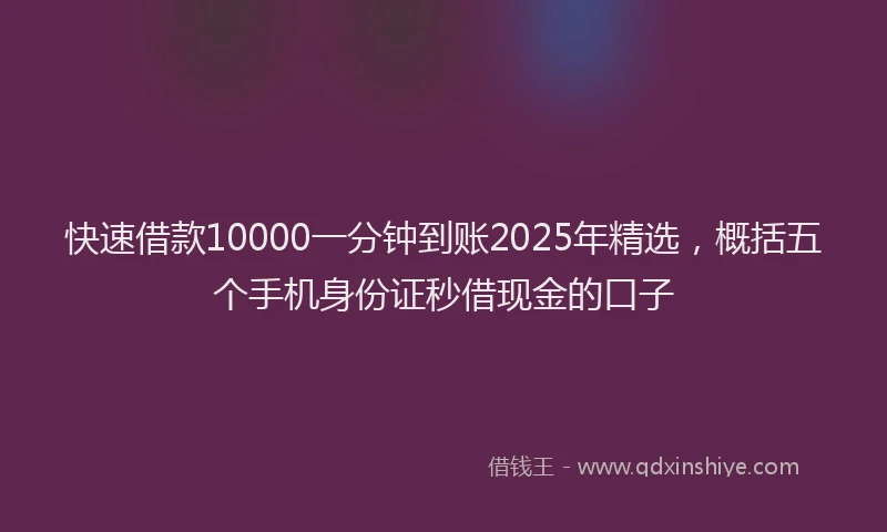 快速借款10000一分钟到账2025年精选，概括五个手机身份证秒借现金的口子