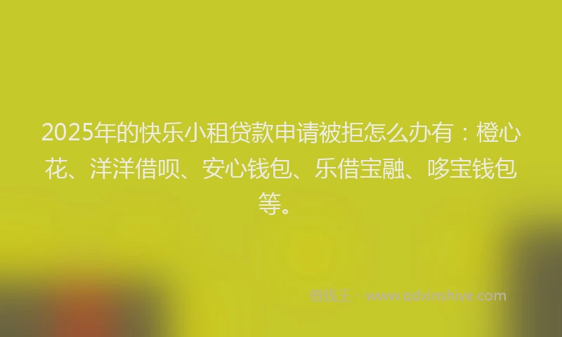 2025年的快乐小租贷款申请被拒怎么办有：橙心花、洋洋借呗、安心钱包、乐借宝融、哆宝钱包等。