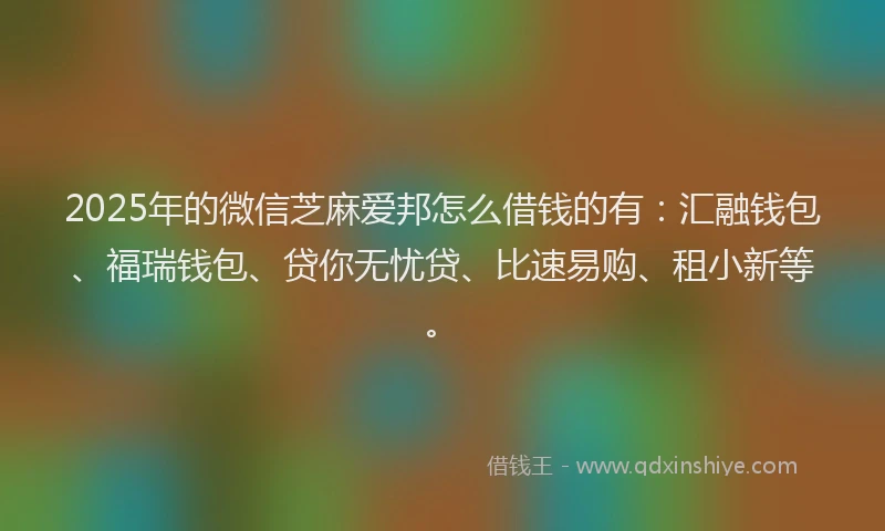 2025年的微信芝麻爱邦怎么借钱的有：汇融钱包、福瑞钱包、贷你无忧贷、比速易购、租小新等。