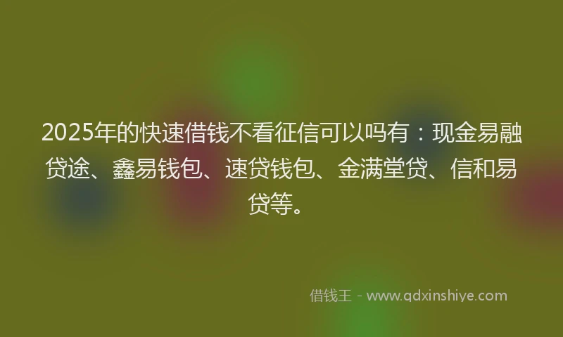 2025年的快速借钱不看征信可以吗有：现金易融贷途、鑫易钱包、速贷钱包、金满堂贷、信和易贷等。
