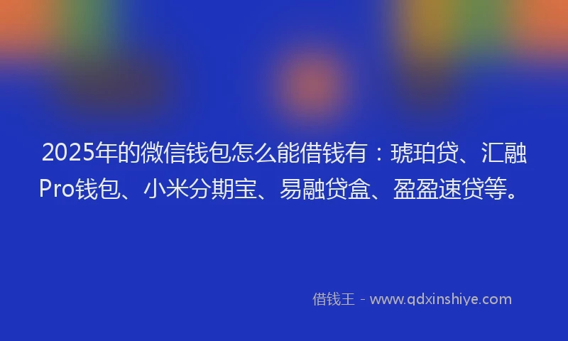 2025年的微信钱包怎么能借钱有：琥珀贷、汇融Pro钱包、小米分期宝、易融贷盒、盈盈速贷等。