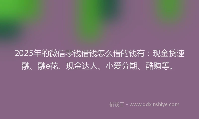 2025年的微信零钱借钱怎么借的钱有：现金贷速融、融e花、现金达人、小爱分期、酷购等。