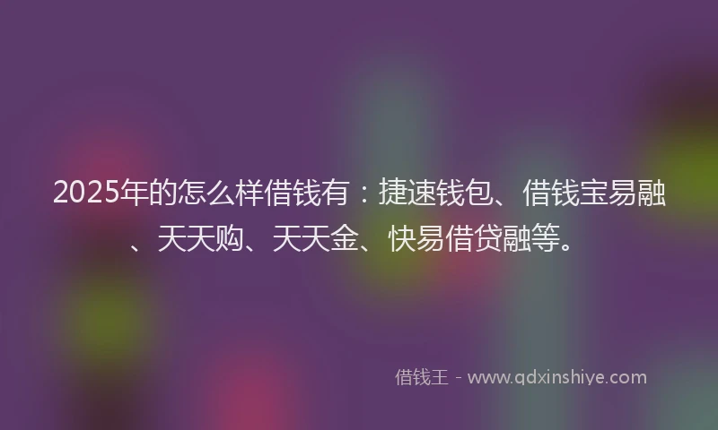 2025年的怎么样借钱有：捷速钱包、借钱宝易融、天天购、天天金、快易借贷融等。