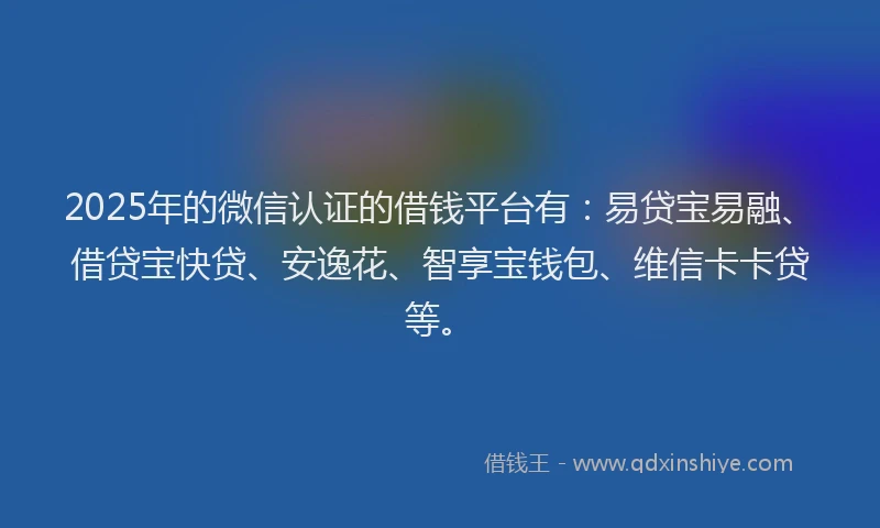 2025年的微信认证的借钱平台有：易贷宝易融、借贷宝快贷、安逸花、智享宝钱包、维信卡卡贷等。