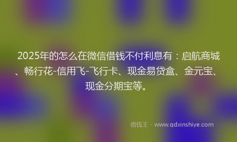 2025年的怎么在微信借钱不付利息有：启航商城、畅行花-信用飞-飞行卡、现金易贷盒、金元宝、现金分期宝等。