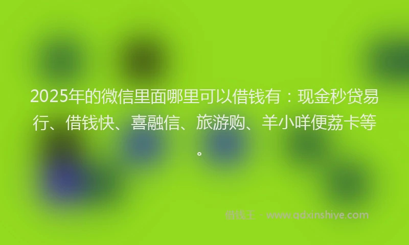 2025年的微信里面哪里可以借钱有：现金秒贷易行、借钱快、喜融信、旅游购、羊小咩便荔卡等。