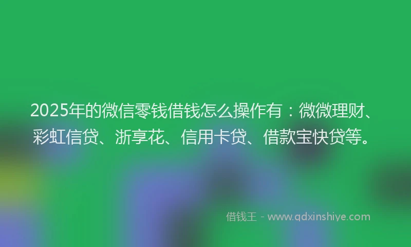 2025年的微信零钱借钱怎么操作有：微微理财、彩虹信贷、浙享花、信用卡贷、借款宝快贷等。