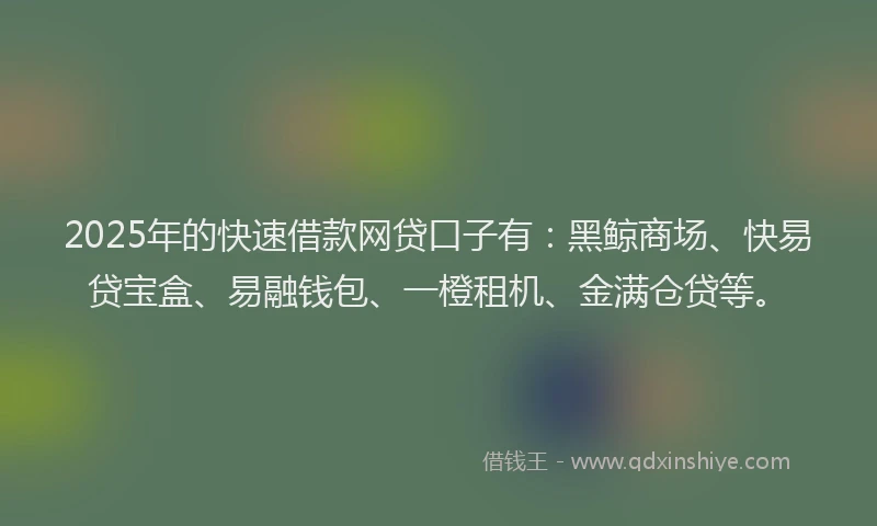 2025年的快速借款网贷口子有：黑鲸商场、快易贷宝盒、易融钱包、一橙租机、金满仓贷等。