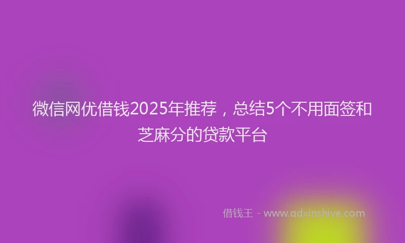 微信网优借钱2025年推荐，总结5个不用面签和芝麻分的贷款平台