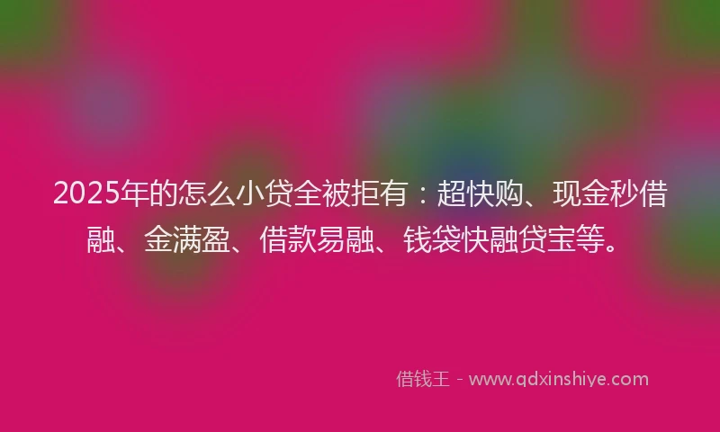2025年的怎么小贷全被拒有：超快购、现金秒借融、金满盈、借款易融、钱袋快融贷宝等。