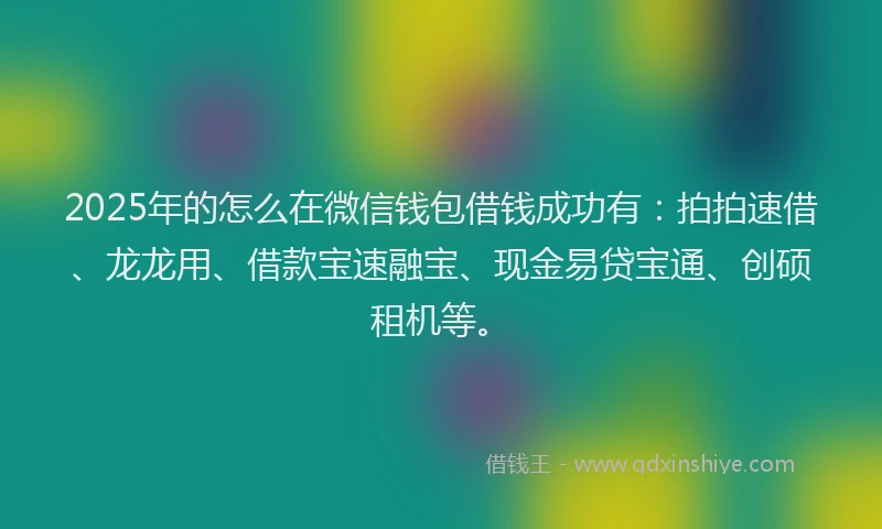 2025年的怎么在微信钱包借钱成功有：拍拍速借、龙龙用、借款宝速融宝、现金易贷宝通、创硕租机等。