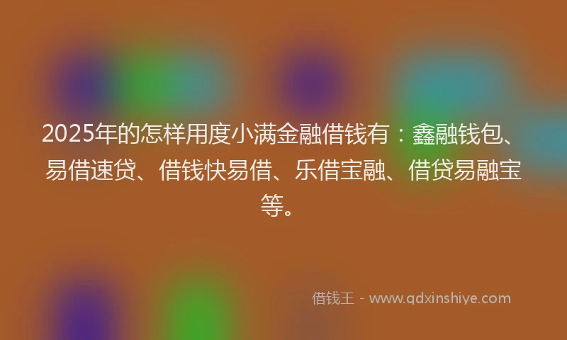 2025年的怎样用度小满金融借钱有：鑫融钱包、易借速贷、借钱快易借、乐借宝融、借贷易融宝等。