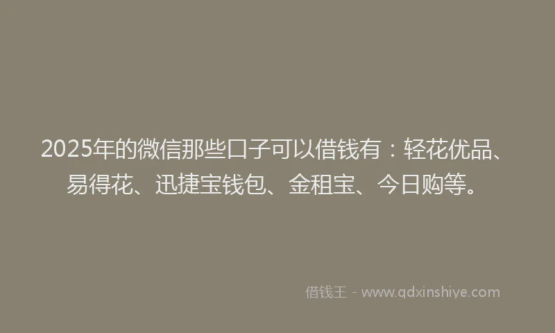 2025年的微信那些口子可以借钱有：轻花优品、易得花、迅捷宝钱包、金租宝、今日购等。