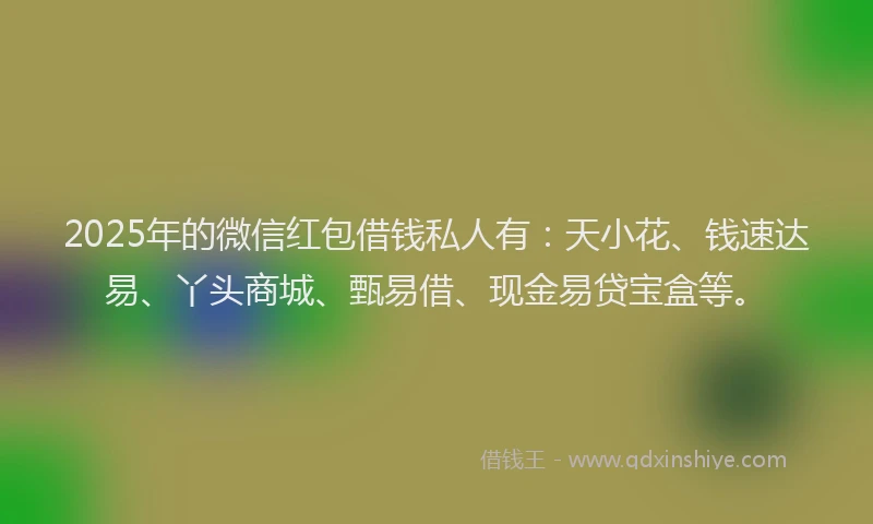 2025年的微信红包借钱私人有：天小花、钱速达易、丫头商城、甄易借、现金易贷宝盒等。