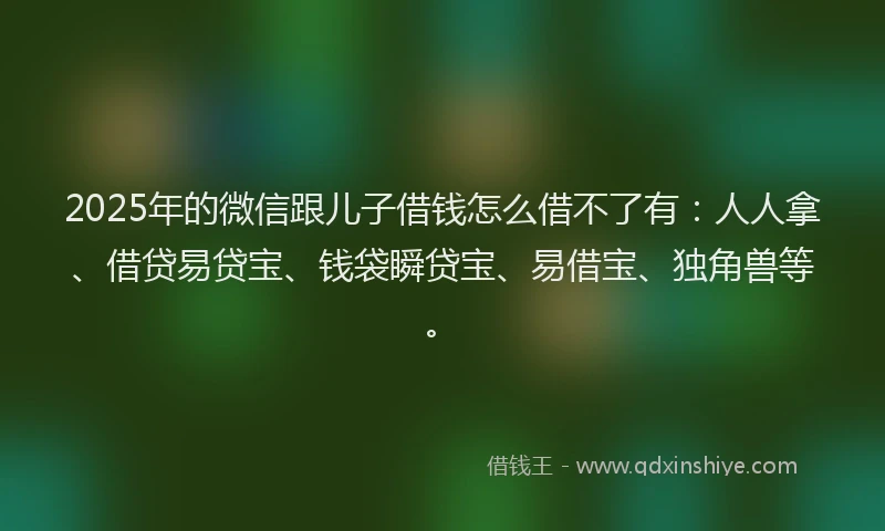 2025年的微信跟儿子借钱怎么借不了有：人人拿、借贷易贷宝、钱袋瞬贷宝、易借宝、独角兽等。