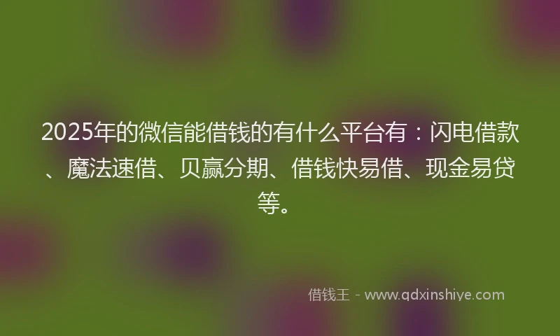 2025年的微信能借钱的有什么平台有：闪电借款、魔法速借、贝赢分期、借钱快易借、现金易贷等。