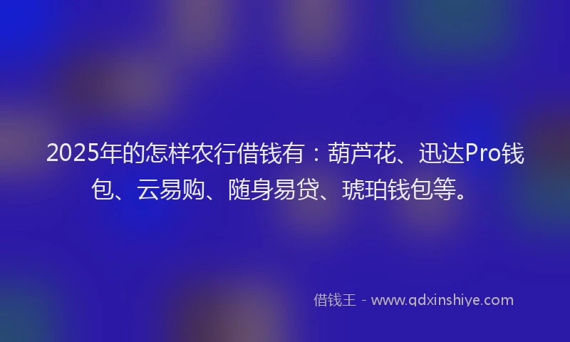 2025年的怎样农行借钱有：葫芦花、迅达Pro钱包、云易购、随身易贷、琥珀钱包等。