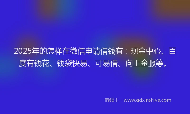 2025年的怎样在微信申请借钱有：现金中心、百度有钱花、钱袋快易、可易借、向上金服等。