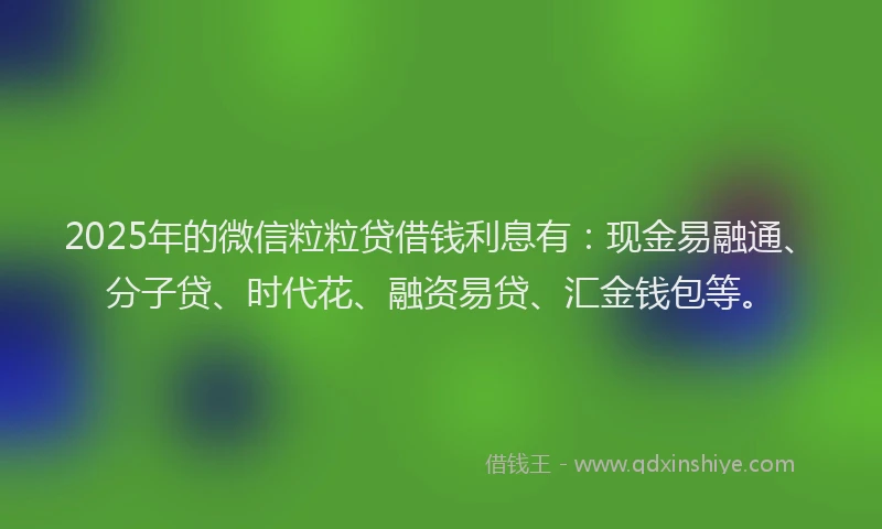 2025年的微信粒粒贷借钱利息有：现金易融通、分子贷、时代花、融资易贷、汇金钱包等。
