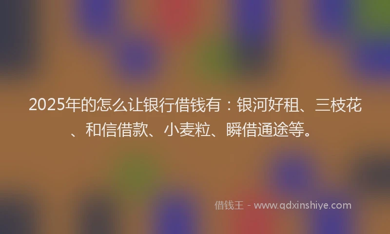 2025年的怎么让银行借钱有：银河好租、三枝花、和信借款、小麦粒、瞬借通途等。