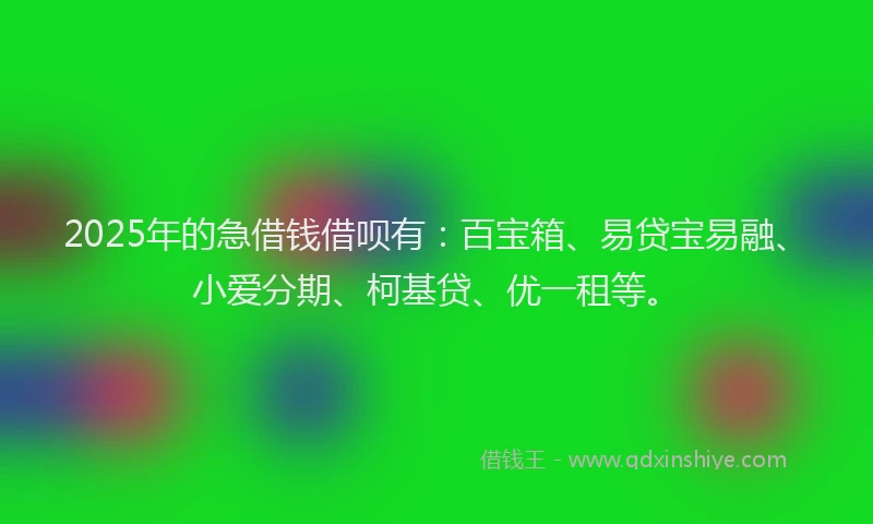2025年的急借钱借呗有：百宝箱、易贷宝易融、小爱分期、柯基贷、优一租等。