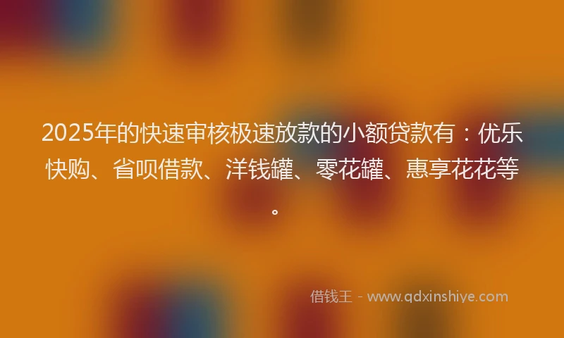 2025年的快速审核极速放款的小额贷款有：优乐快购、省呗借款、洋钱罐、零花罐、惠享花花等。