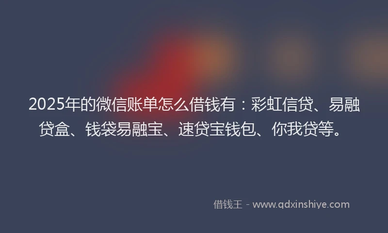 2025年的微信账单怎么借钱有：彩虹信贷、易融贷盒、钱袋易融宝、速贷宝钱包、你我贷等。
