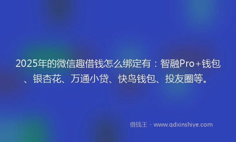 2025年的微信趣借钱怎么绑定有：智融Pro+钱包、银杏花、万通小贷、快鸟钱包、投友圈等。