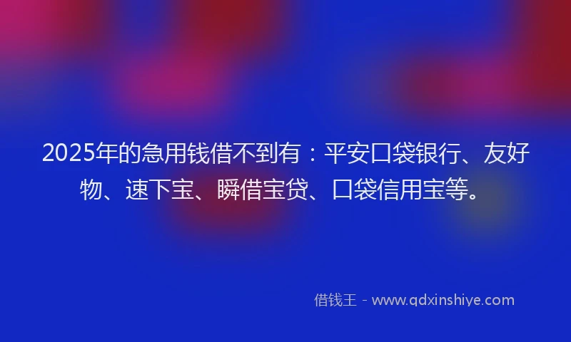 2025年的急用钱借不到有:平安口袋银行、友好物、速下宝、瞬借宝贷、口袋信用宝等。