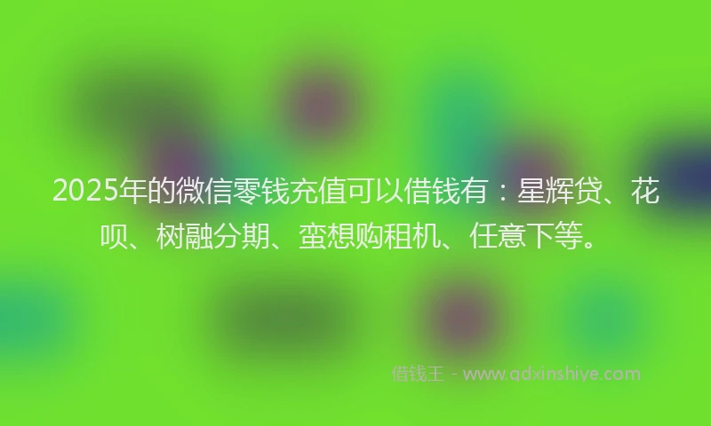 2025年的微信零钱充值可以借钱有：星辉贷、花呗、树融分期、蛮想购租机、任意下等。