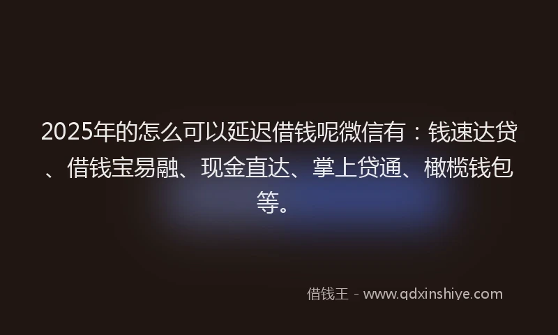 2025年的怎么可以延迟借钱呢微信有：钱速达贷、借钱宝易融、现金直达、掌上贷通、橄榄钱包等。