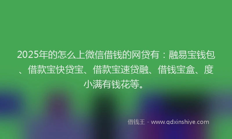 2025年的怎么上微信借钱的网贷有：融易宝钱包、借款宝快贷宝、借款宝速贷融、借钱宝盒、度小满有钱花等。