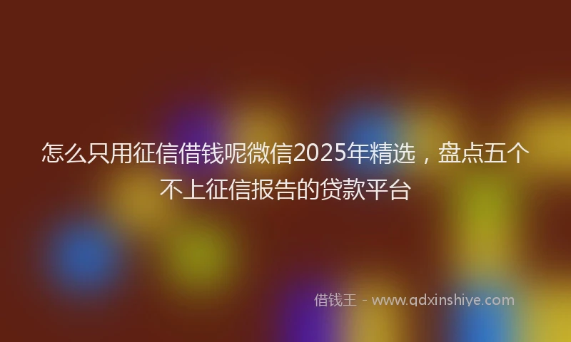 怎么只用征信借钱呢微信2025年精选，盘点五个不上征信报告的贷款平台