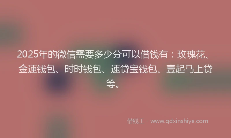 2025年的微信需要多少分可以借钱有：玫瑰花、金速钱包、时时钱包、速贷宝钱包、壹起马上贷等。