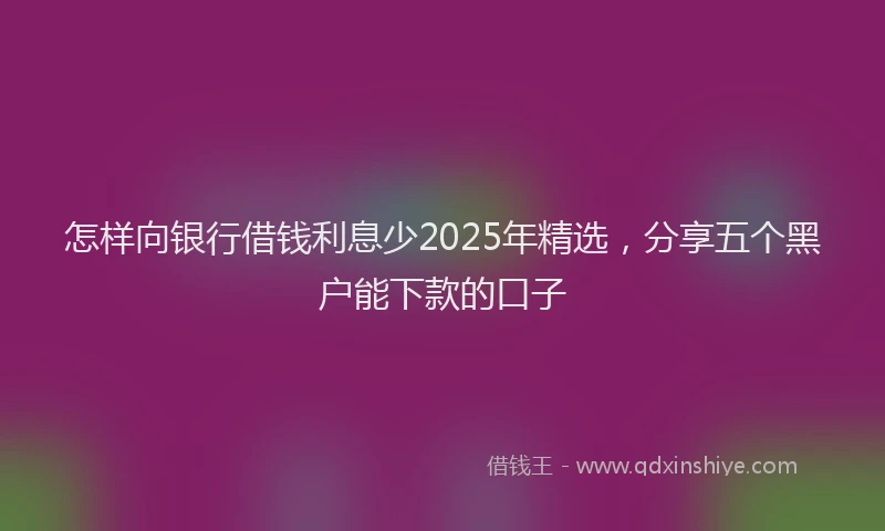 怎样向银行借钱利息少2025年精选，分享五个黑户能下款的口子