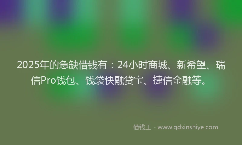 2025年的急缺借钱有：24小时商城、新希望、瑞信Pro钱包、钱袋快融贷宝、捷信金融等。