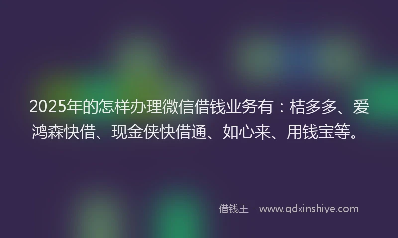 2025年的怎样办理微信借钱业务有：桔多多、爱鸿森快借、现金侠快借通、如心来、用钱宝等。