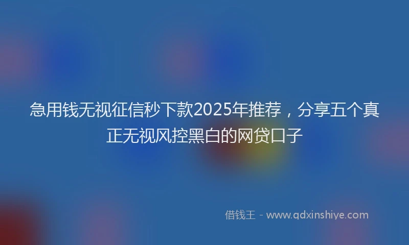 急用钱无视征信秒下款2025年推荐，分享五个真正无视风控黑白的网贷口子