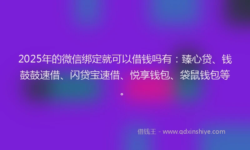 2025年的微信绑定就可以借钱吗有：臻心贷、钱鼓鼓速借、闪贷宝速借、悦享钱包、袋鼠钱包等。