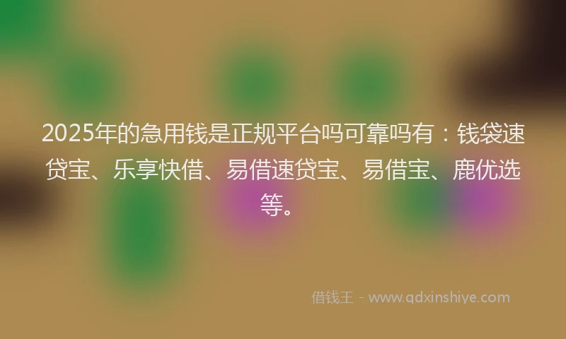 2025年的急用钱是正规平台吗可靠吗有：钱袋速贷宝、乐享快借、易借速贷宝、易借宝、鹿优选等。