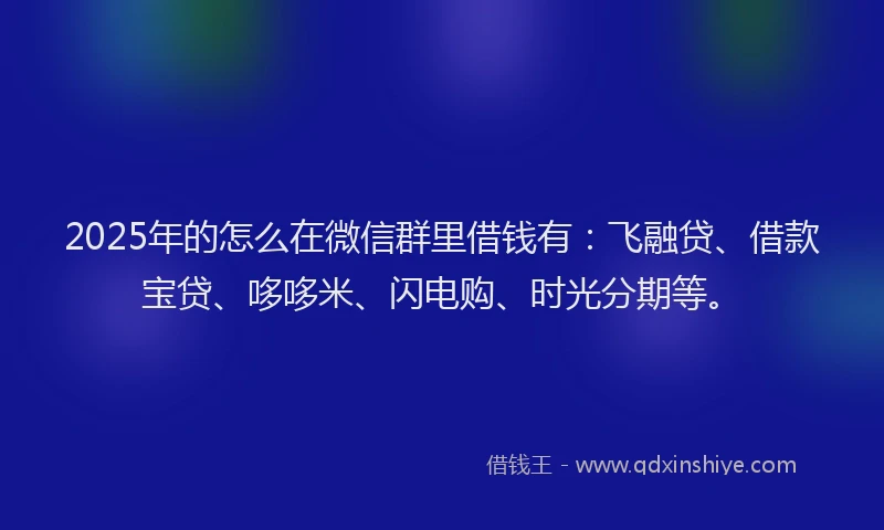 2025年的怎么在微信群里借钱有：飞融贷、借款宝贷、哆哆米、闪电购、时光分期等。