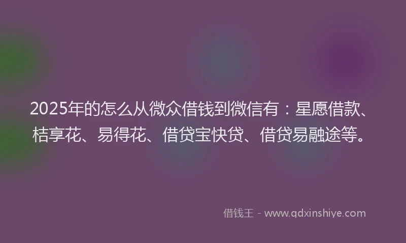 2025年的怎么从微众借钱到微信有：星愿借款、桔享花、易得花、借贷宝快贷、借贷易融途等。