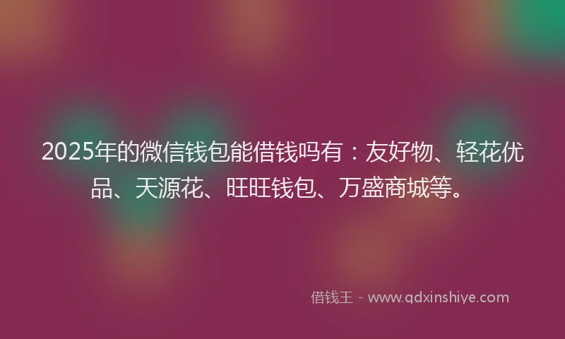 2025年的微信钱包能借钱吗有：友好物、轻花优品、天源花、旺旺钱包、万盛商城等。