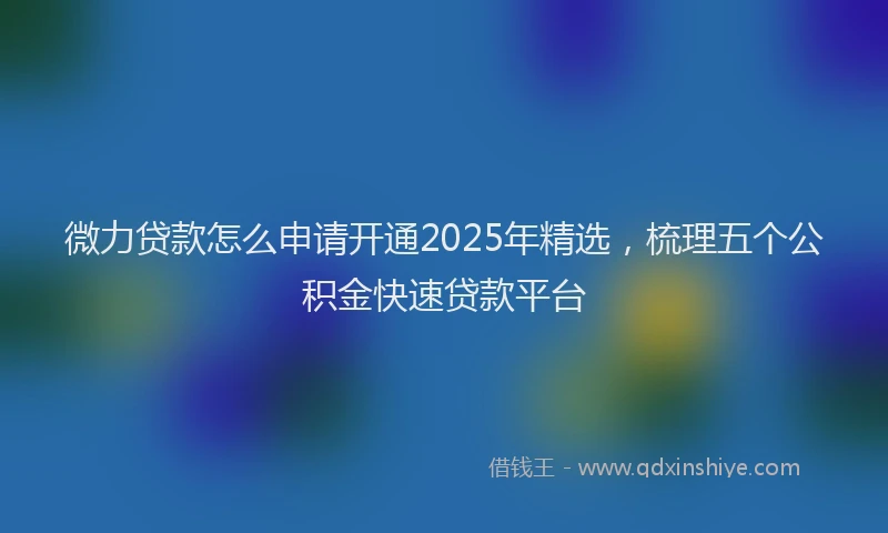 微力贷款怎么申请开通2025年精选，梳理五个公积金快速贷款平台